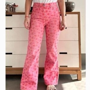 NWT BDG Urban Outfitters High Rise Flare Pink Floral Denim Jeans Size 25